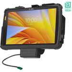 RAM Mounts GDS EZ-Roll'r Halteschale für Zebra ET40/45 (10') Diese RAM Mounts GDS EZ-Roll?r Halteschale ist für die Zebra ET4x 25,40cm (10")  Serie mit IntelliSkin Next Generation Schutzhülle geeignet.Die Halteschale wird durch einen USB-C Anschluss mit Strom versorgt und lädt das Gerät in dem Dock auf.Zum Einlegen wird die Unterseite des Gerätes in die Halteschale eingelegt und bis zum Einrasten in die Halteschale gedrückt.Durch die Aussparungen an den Tasten und Anschlüssen können diese weiterhin ohne Einschränkungen genutzt werden.Die Halteschale ermöglicht auch durch die Aussparung der Innenseite, dass die Scanfunktion des Tablets weitergenutzt werden kann.Tablet Zubehör wie z.B. PowerPack Akku können hier zusätzlich untergebracht werden. Die Rückseite der Gerätehalteschale ist für die Aufnahme einer VESA 75x75 mm oder runden Basisplatte (nicht im Lieferumfang enthalten) vorbereitet.Produktmerkmale RAM Mounts RAM-GDS-DOCK-ZE21PU:Kompatibel mit PowerPack AkkuLeichtes Einlegen und einfache EntnahmeZusätzliche Montageplatte für die Befestigung zusätzlicher Geräte oder ZubehörNur mit IntelliSkin Next Generation Schutzhülle nutzbarAnschlussbuchse: USB-CAusgangsleistung: 60WAusgangsspannung: 5-20V @ 3AEingangs-Kabellänge: ca. 21 cmZertifikate: RoHS, WEEE, CE & UKCAZusätzlicher Hinweis: Für eine Nutzung der Halterung benötigen Sie die RAM-GDS-SKIN-ZE21C-NG Schutzhülle.Abgebildete Geräte gehören nicht zum Lieferumfang.Es wird ausschließlich die RAM-GDS-DOCK-ZE21PU Halteschale geliefert. (RAM-GDS-DOCK-ZE21PU)