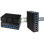 LogiLink Industrial Gibabit Ethernet PoE Switch, 8-Port 10/100/1000 Base-TX RJ45, Plug & Play, schwarzes Metallge - 1 Stück (NS203P)