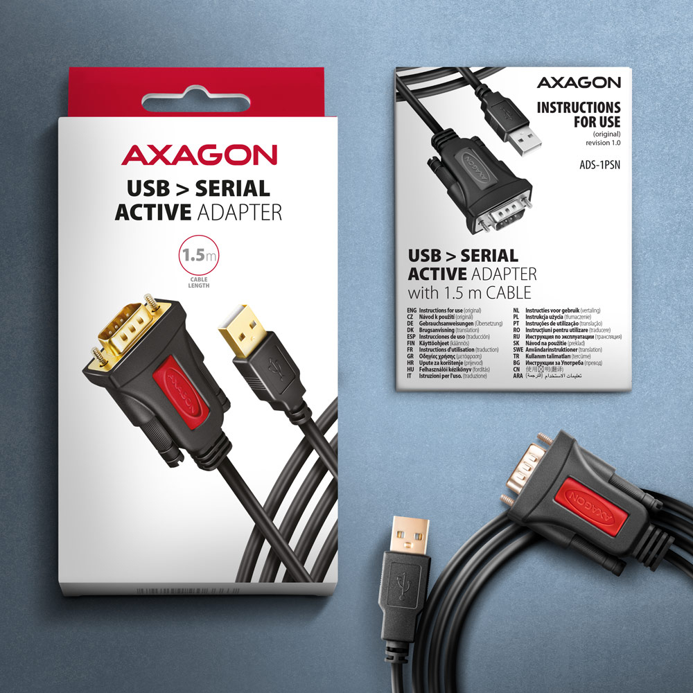 AXAGON ADS-1PSN USB-A auf Seriell RS-232 DB-9 Adapterkabel 1,5 m Schwarz