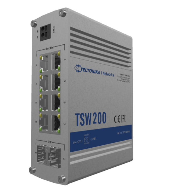 Teltonika TSW200 Switch unmanaged 8 x 10/100/1000 PoE+ 2 x SFP IP30 Aluminium