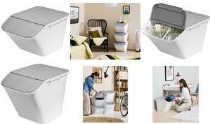 smartstore Aufbewahrungs-/Recyclingbehälter Stack-it L, 51 L Farbe: grau / weiß, mit Deckel, Öffnung am vorderen Teil - 1 Stück (3043100)