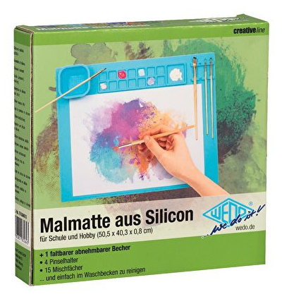 WEDO Silikon-Malmatte 500 x 400 mm faltbar mit faltbarem Malbecher Blau