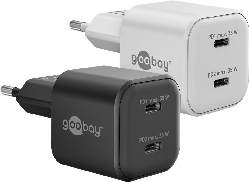 Goobay USB-C PD GaN Dual-Schnellladegerät Nano 35 W weiß - 2x -Anschluss Power (75334)