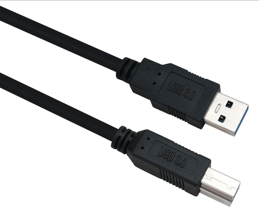 Helos Anschlusskabel, USB 3.0 A Stecker/B Stecker, 3,0m, schwarz USB 3.0 A St./B St. , Übertragungsrate: 5000 Mbit/s , Abwärtskompatibel , vergoldete Kontakte , Geflecht- und Folie-Schirmung , Haube: vergossen , ROHS 2.0 und REACH-konform , Farbe: schwarz (288330)