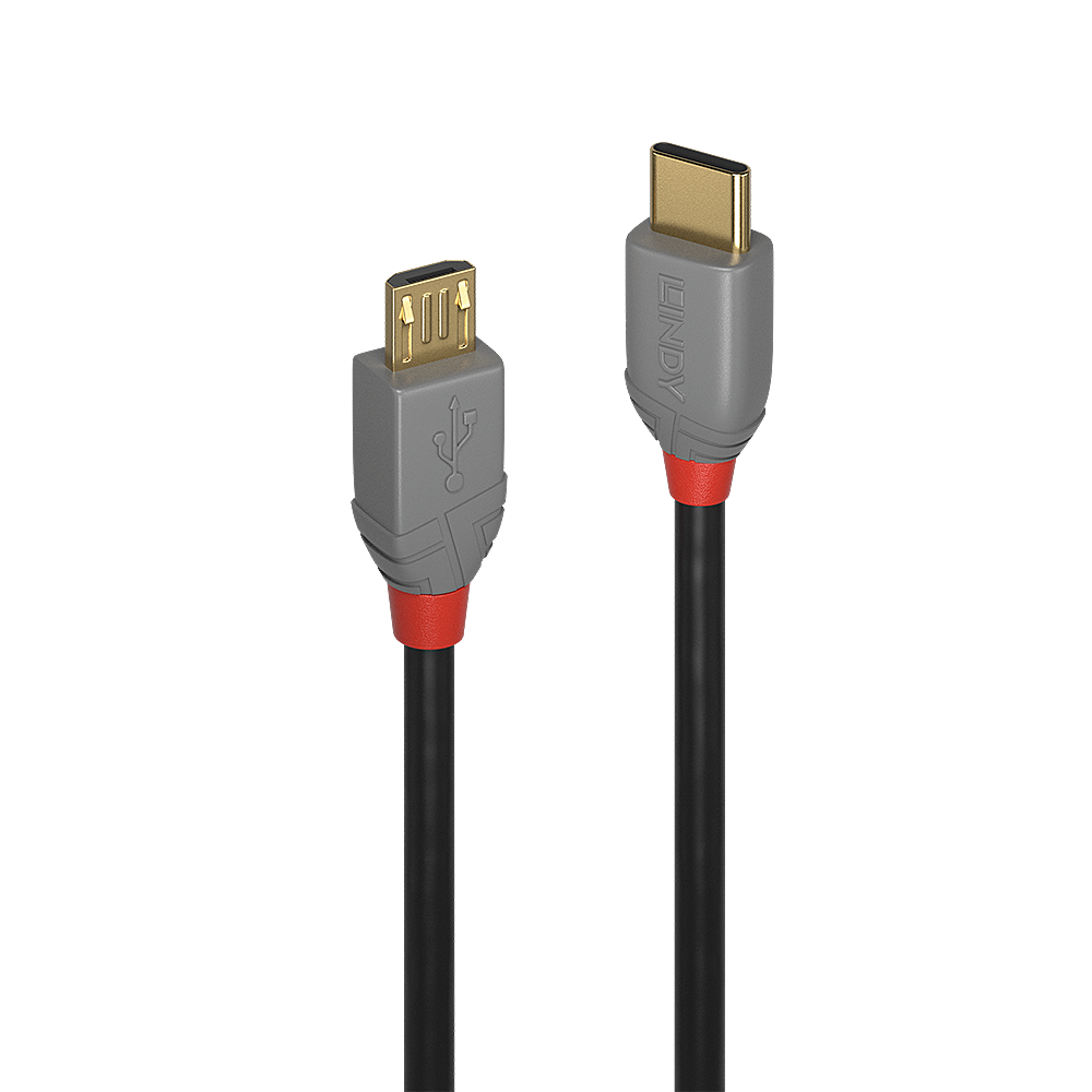 Lindy 0.5m USB 2.0 Typ C an Micro-B Kabel, Anthra Line USB Typ C Stecker an Micro-B Stecker (36890)