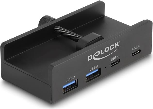 Delock Externer USB 5 Gbps 4 Port Hub 2 x USB Typ-A und 2 x USB Type-C™ mit Feststellschraube (64262)