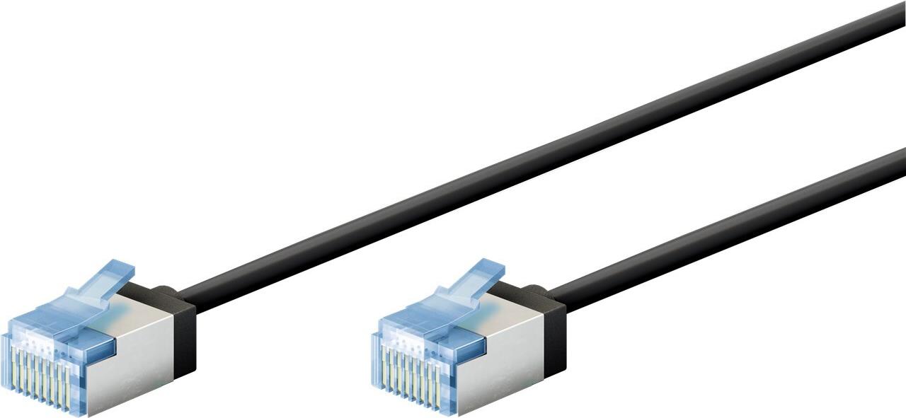 Goobay Ultraflexibles CAT 6A Patchkabel slim U/FTP schwarz - extrakurze Stecker reiner (74318)