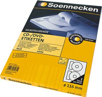 SOENNECKEN Etikett-ILK 116mm O weiß 200 Stück fuer CDs/DVDs inkl.Zentrierhilfe (5770)