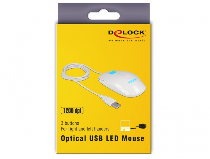 Delock 12537 Beidhändige Maus USB Typ-A 1200 DPI Glossy White
