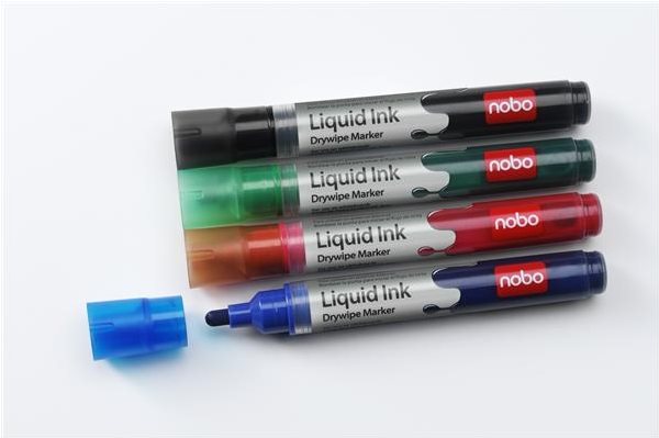 Nobo Liquid Ink Whiteboard-Marker Rundspitze 3 mm, 6er Set Mehrfarbig