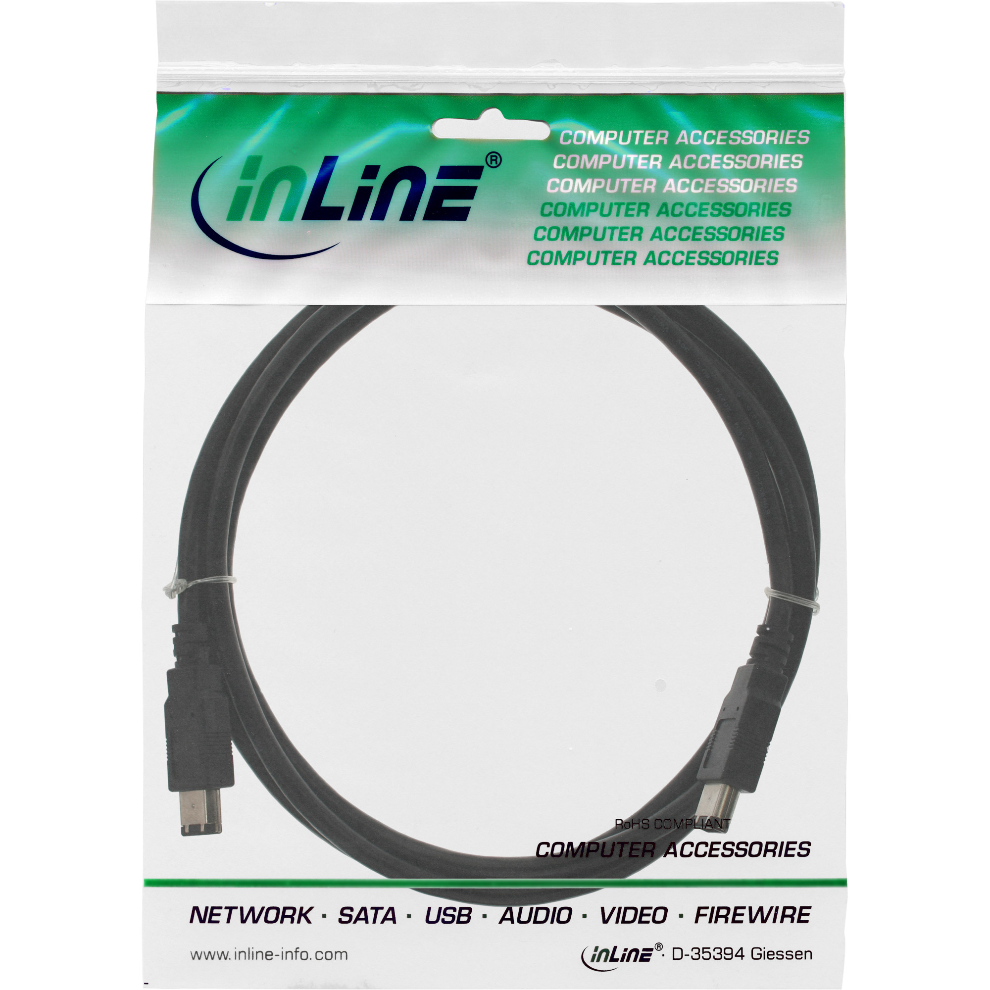 InLine FireWire Kabel IEEE 1394 6-polig Stecker/Stecker 3 m Schwarz