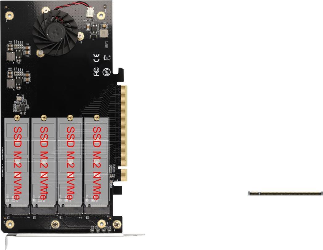 DELOCK PCI Express x16 Karte zu 4 x intern NVMe M.2 Key M mit Kühlkörper und Lüfter - Bifurcation
