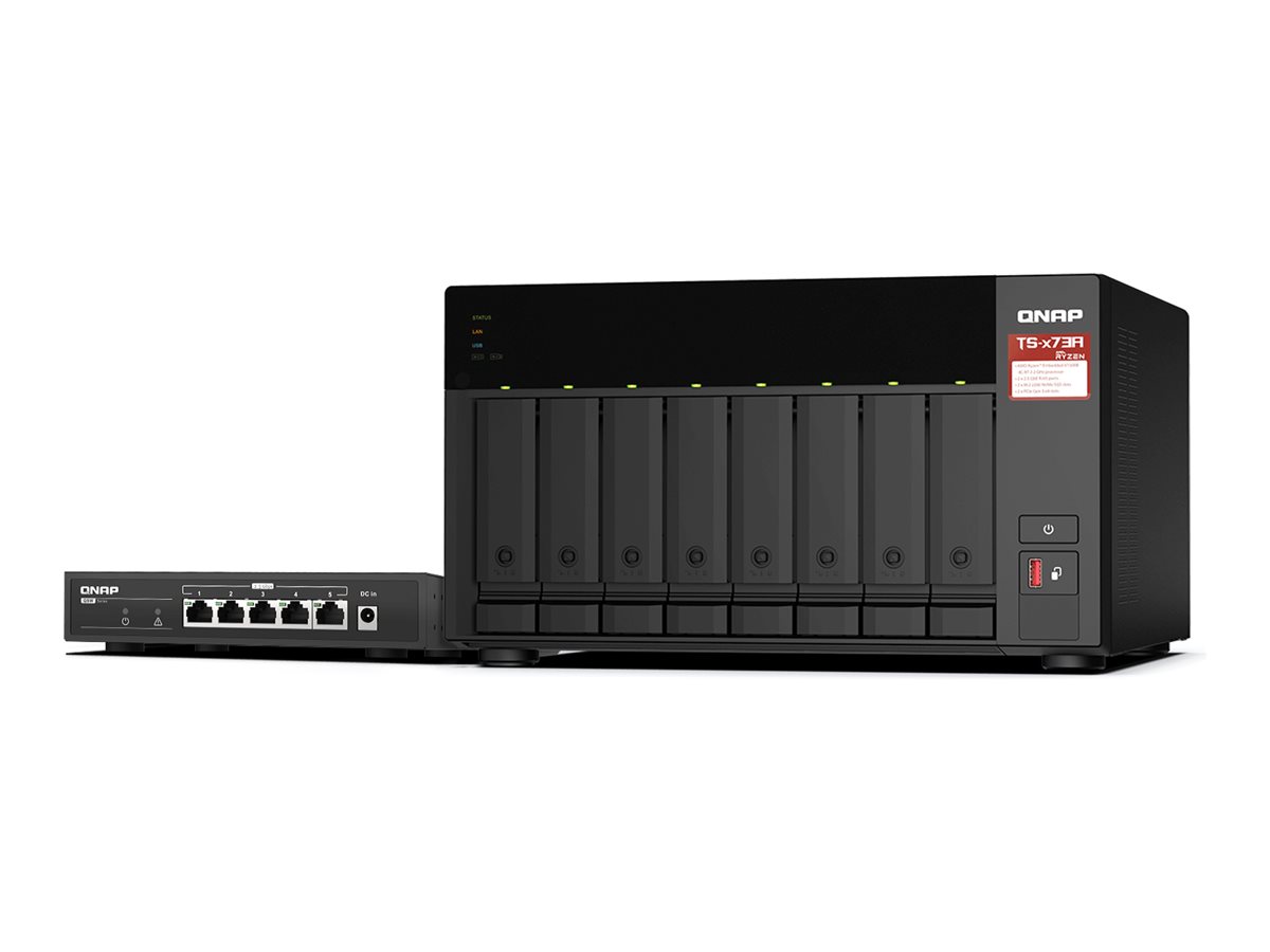 QNAP TS-873A NAS-Server 8 GB RAM 8 Schächte mit QSW-1105-5T Switch Schwarz
