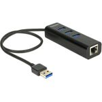 DeLock USB3.0 Hub 3 Port + 1 Port Gigabit LAN 10/100/1000 Mb/s (62653)