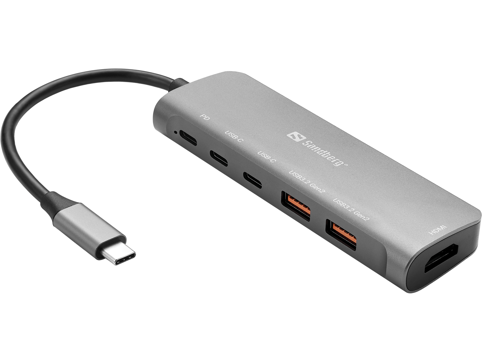 Sandberg USB-C Dockingstation HDMI 2xUSB-A 2xUSB-C PD100W Aluminium