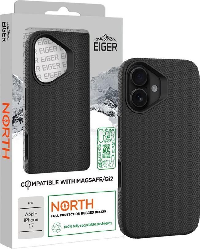 Eiger COQUE RIGIDE NOIRE ULTRA-RENFORCÉE POLYCARBONATE*DROP-TEST 4 METRES* MAGSAFE POUR APPLE IPHONE 17 - EIGER® (EGCA00900)