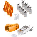 S/CONN maximum connectivity Netzwerk Modular Stecker RJ45 SET für Verlegekabel bis AWG 23, Stecker mit Zugentlastung, Einführhilfe und Tülle, Orange VE 10 (72067-10O)