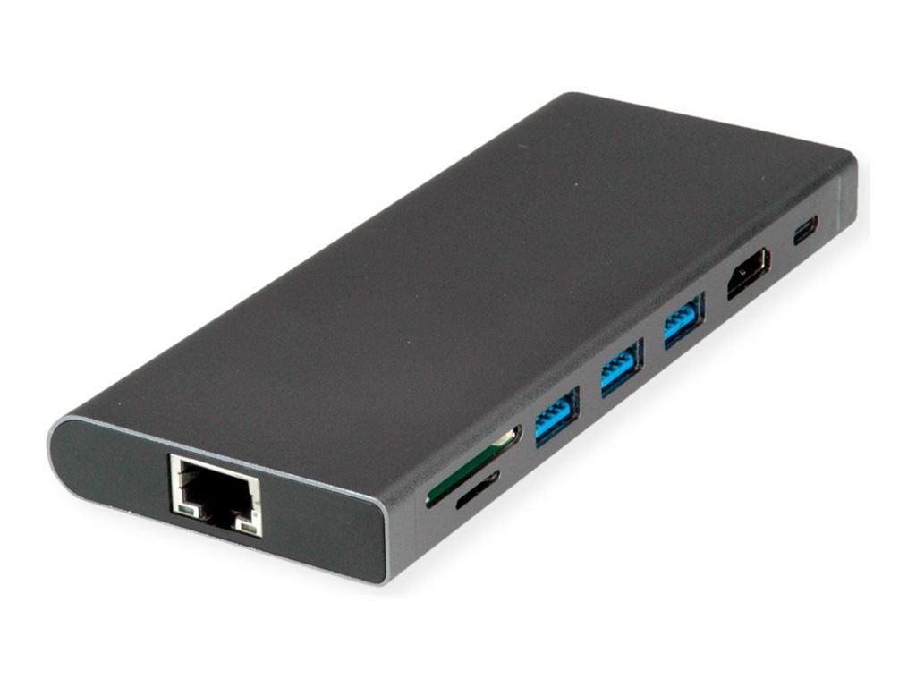 VALUE USB-C Dockingstation HDMI GbE 3× USB-A USB-C PD SD/microSD Audio 4K Schwarz/Grau
