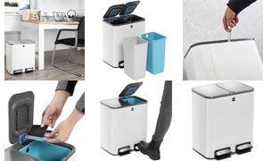 helit Tret-Abfalltrenner "the classy", 2 x 12 Liter, weiß aus Edelstahl & ABS, 2 Abfallbehälter mit austauschbarem - 1 Stück (H2405005)