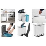 helit Tret-Abfalltrenner "the classy", 2 x 12 Liter, weiß aus Edelstahl & ABS, 2 Abfallbehälter mit austauschbarem - 1 Stück (H2405005)