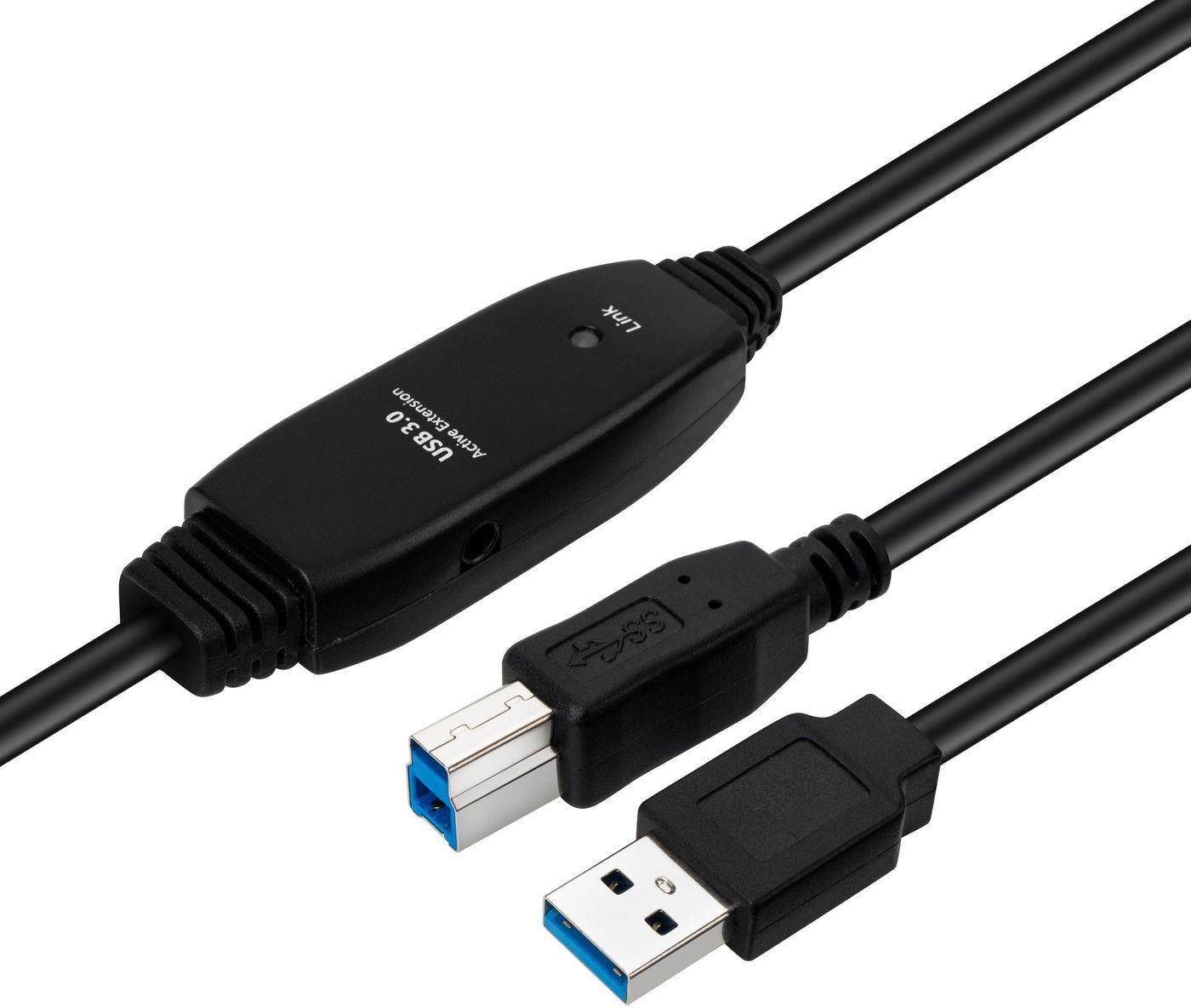 MicroConnect Active USB3.0 A-B 10m M-M Black USB 3.0 Cable (USB3.0AB10B)