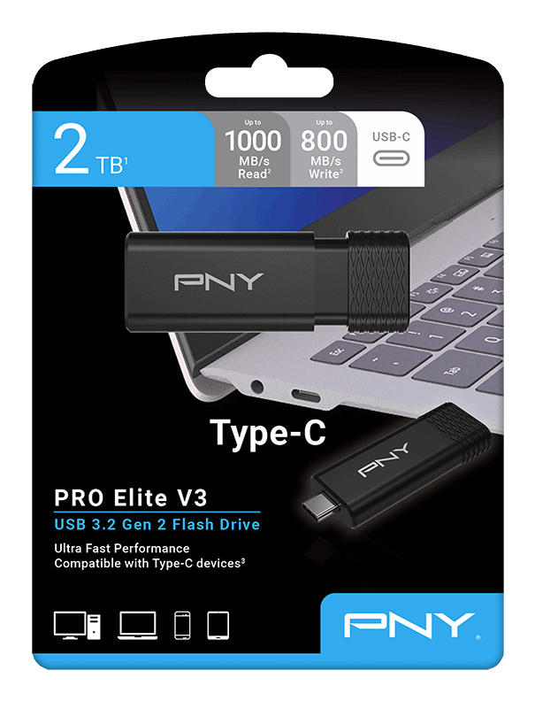 PNY PRO Elite V3 2 TB USB-C 3.2 Gen 2 Schwarz