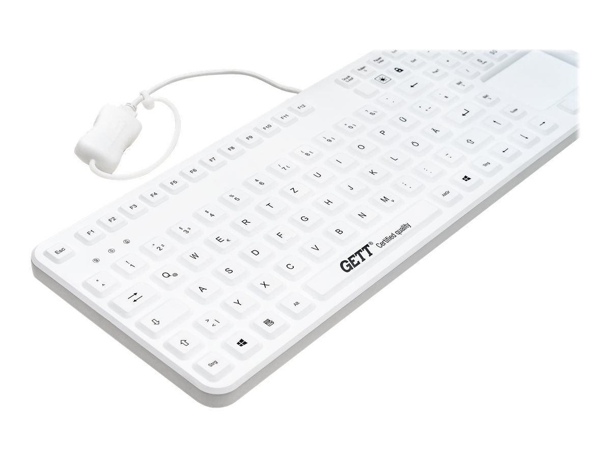 Gett CleanType Prime Touch+ Kabelgebundene Tastatur mit Touchpad IP68 109 Tasten Swiss Layout Weiß