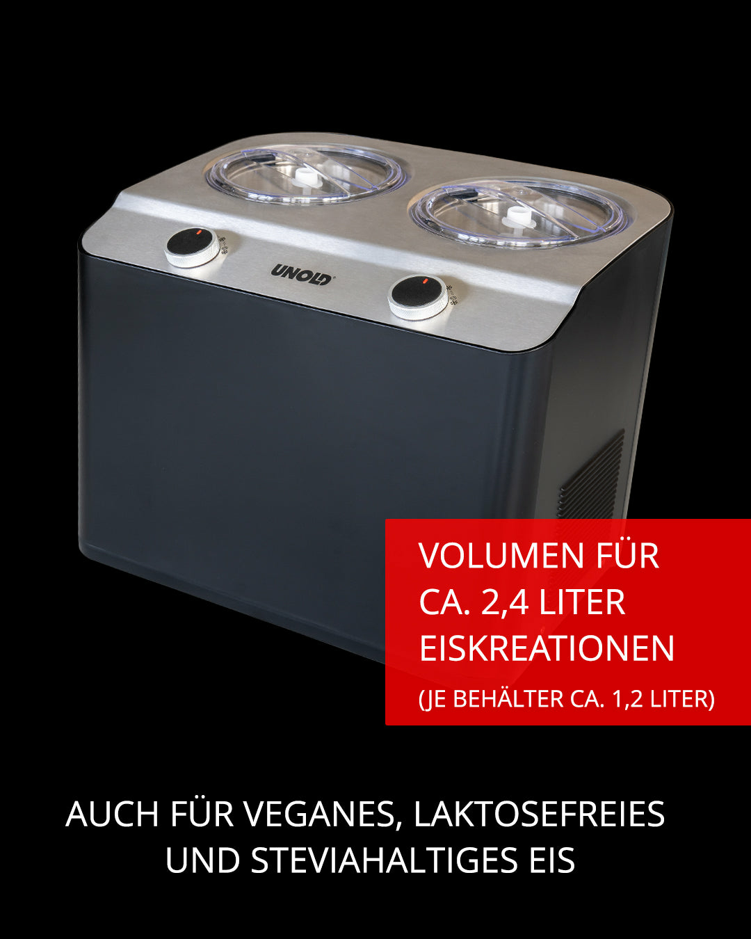 UNOLD Doppio nero 48835 Kompressor-Eismaschine 2,4 l Schwarz, Satinierter Stahl