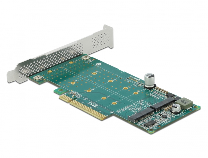 Delock PCI Express x8 Karte zu 2x intern NVMe M.2 Key M – Bifurcation, PCIe 4.0 x8, Low Profile