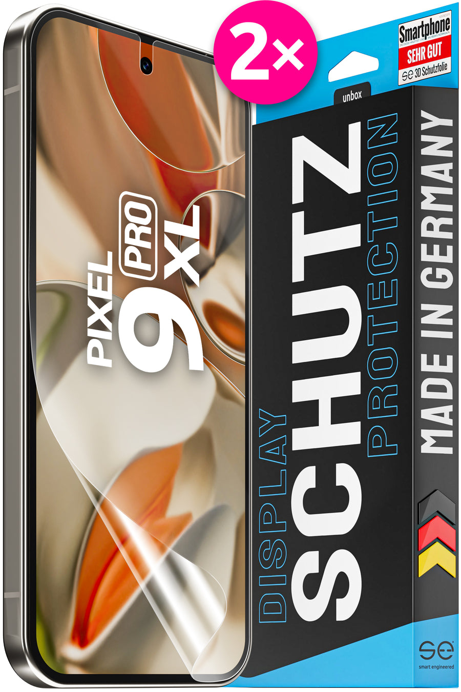 smart.engineered 3D Displayschutzfolie Google Pixel 9 Pro XL Schlagfest 2 Stück Transparent