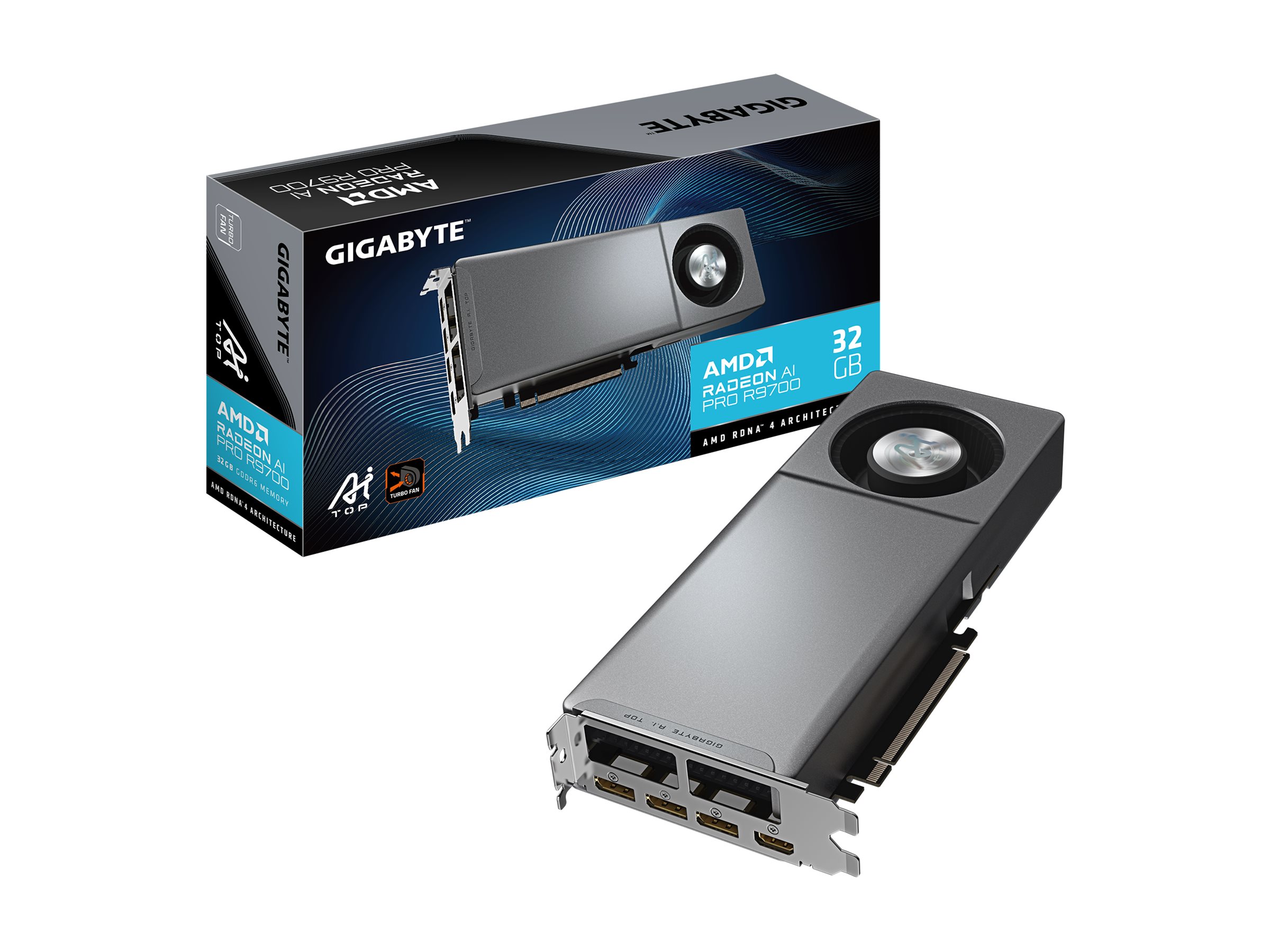 Gigabyte AI TOP Radeon AI PRO R9700 32 GB GDDR6 Grafikkarte Grau