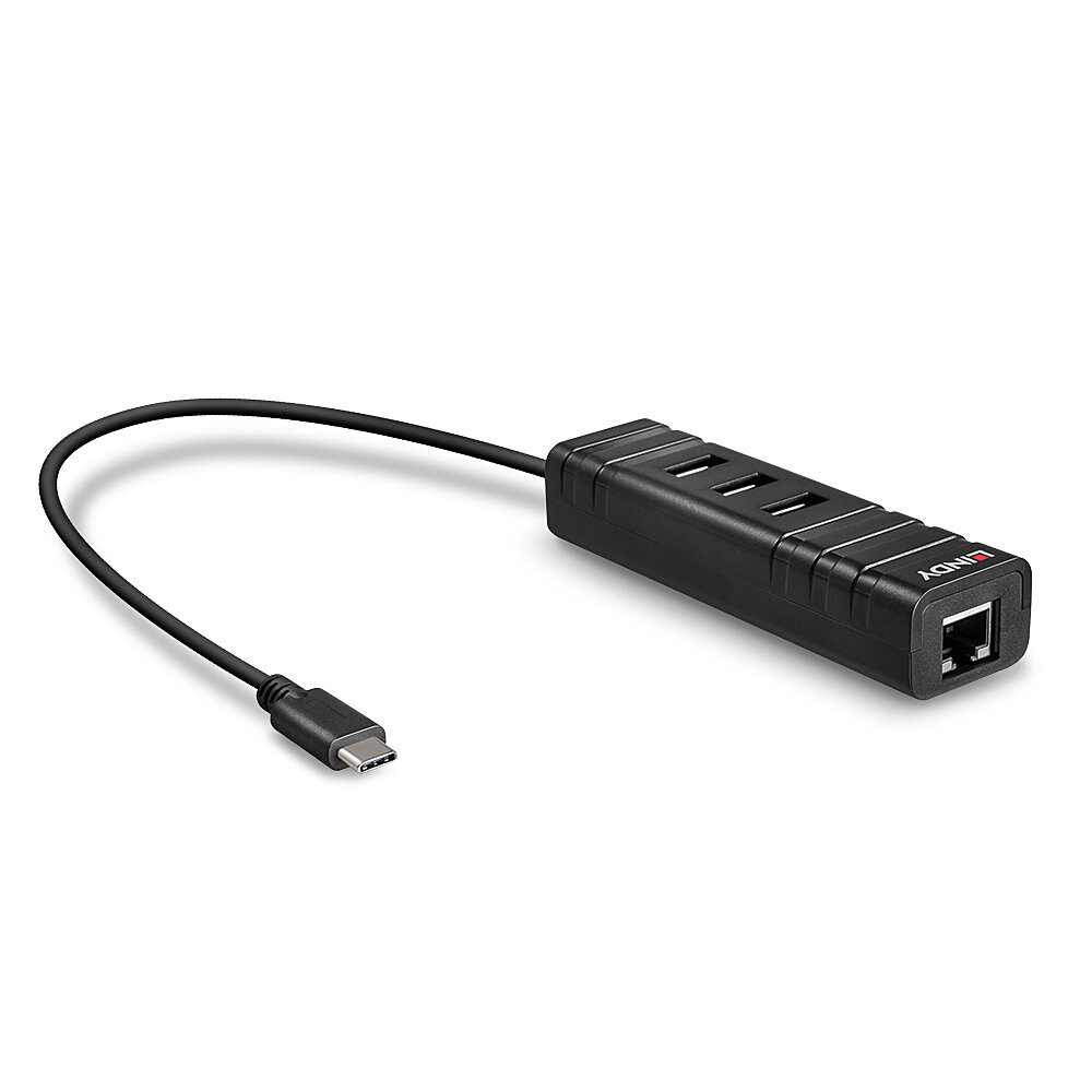 Lindy USB 3.2 Type C Hub & Gigabit Ethernet Converter Schwarz