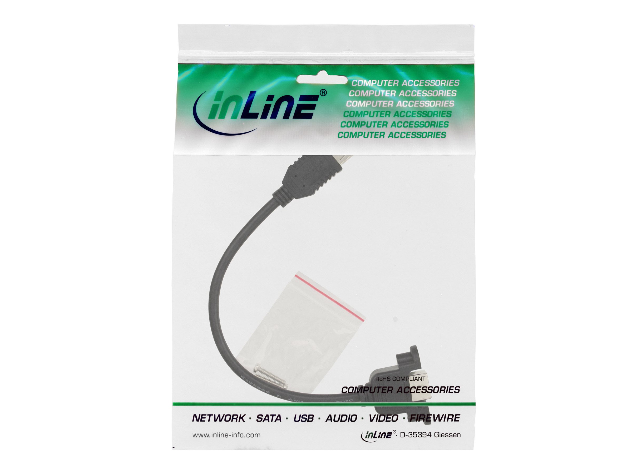 InLine USB 2.0 Adapterkabel USB A Buchse auf USB B Einbaubuchse 0,2 m Schwarz