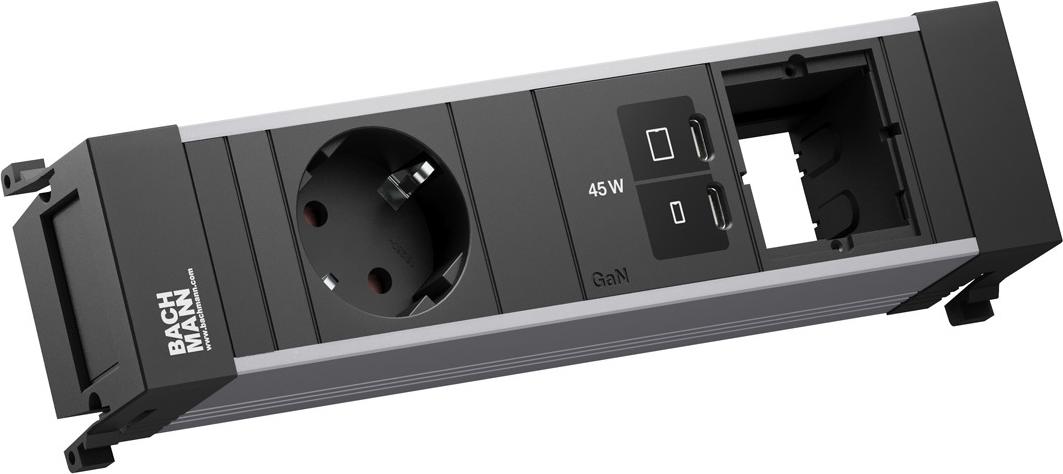 Bachmann POWER FRAME BM0024291 - 1x CEE7/3 35° Steckdose 1x USB-C/C PD 45W schwarz Tischanschluss