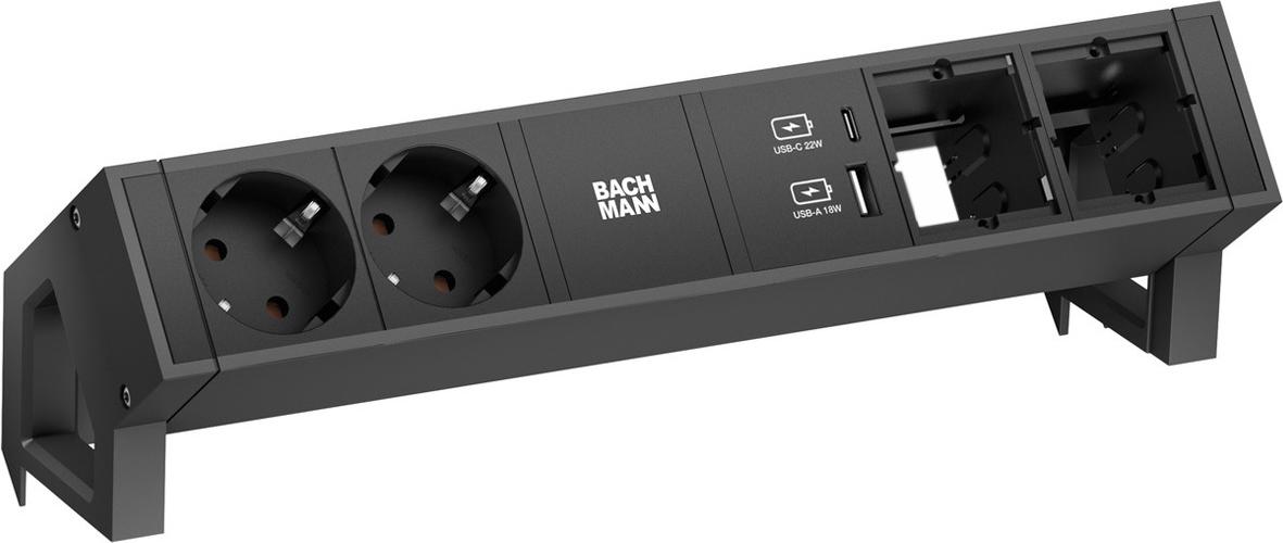 BACHMANN DESK2 2x CEE7/3 2xCM 2xUSB Charger 22W schwarz 0,2m GST (BM0019672)
