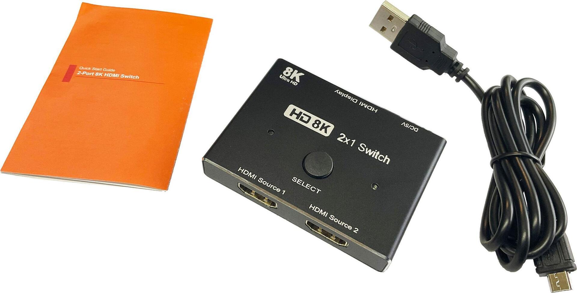S/CONN maximum connectivity HDMI Umschalter 2x1, Metall, 8K60Hz, schwarz (05-21001)