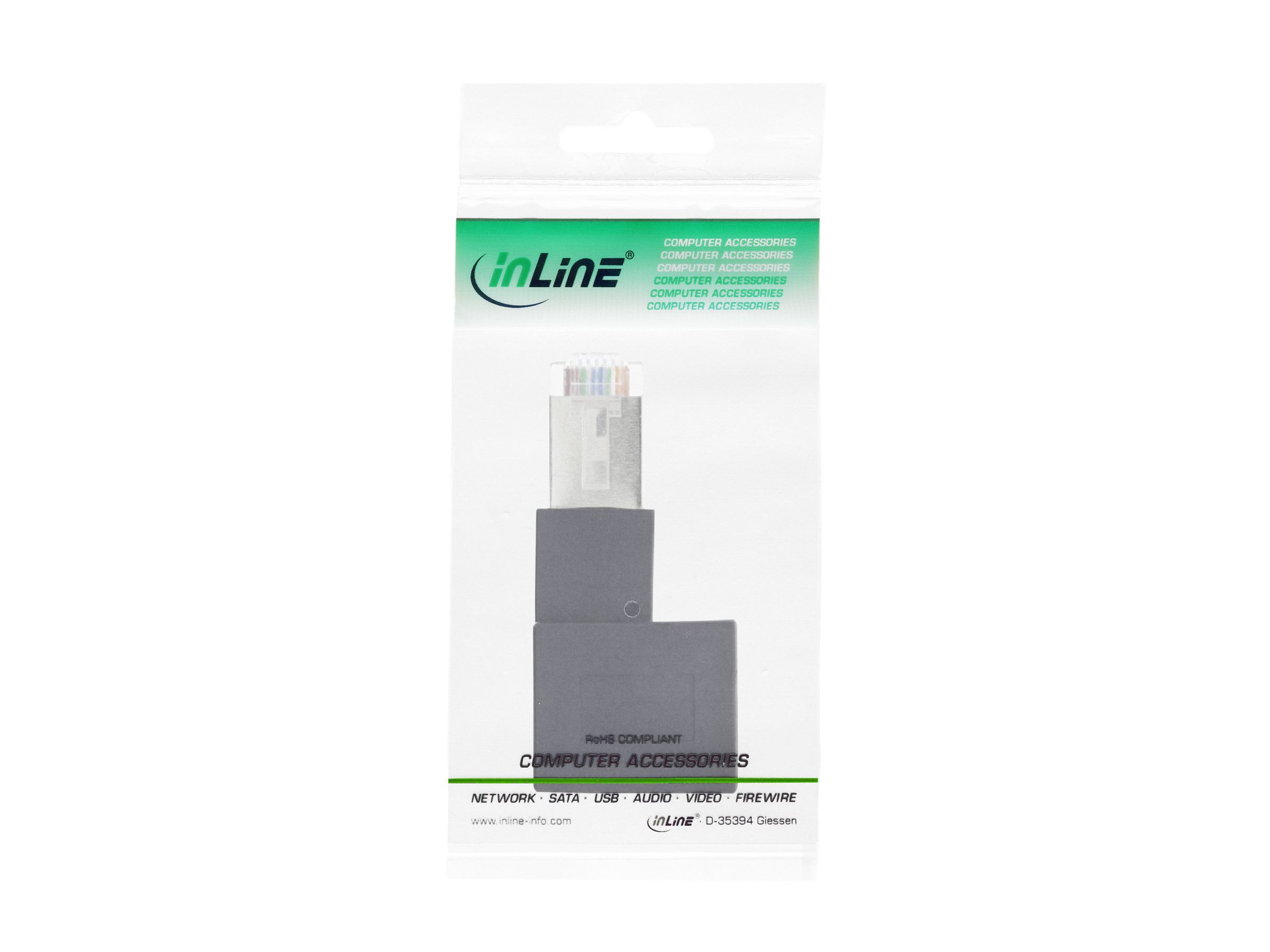 InLine Cat.6A RJ45 Adapter Stecker/Buchse 90° links gewinkelt Schwarz