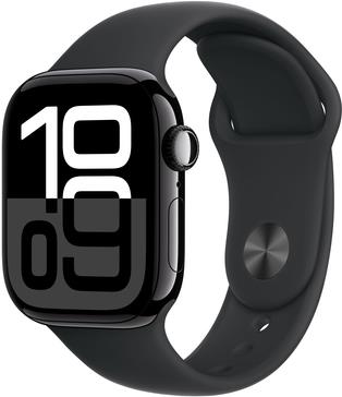 Apple Watch Series 10 GPS 42mm Jet Black Aluminium Case mit Black Sport Band MWWF3QF A