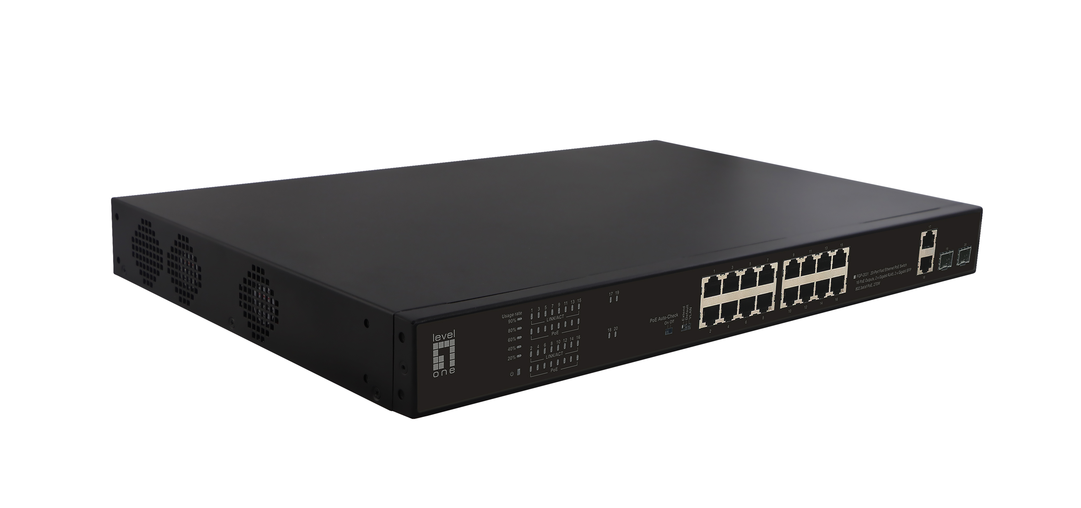 LevelOne FGP-2031 Unmanaged Fast Ethernet PoE Switch 20-Port 1U Schwarz