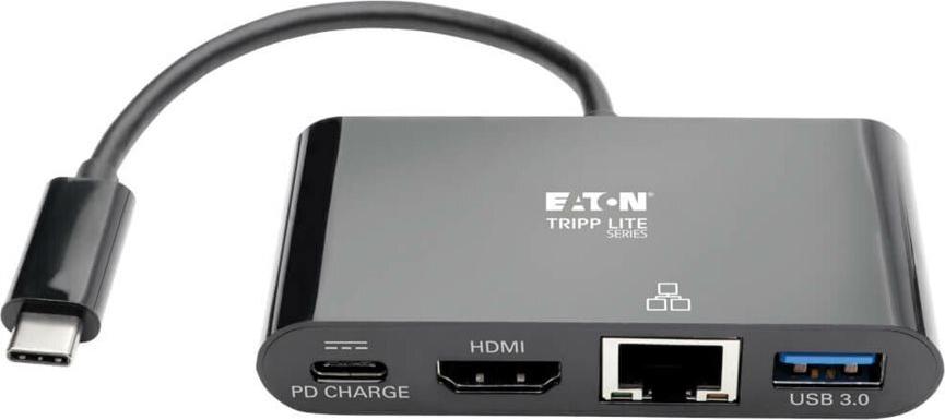 Tripp Lite USB-C Multiport Adapter HDMI 4K USB-A Gigabit Ethernet PD 60 W Schwarz