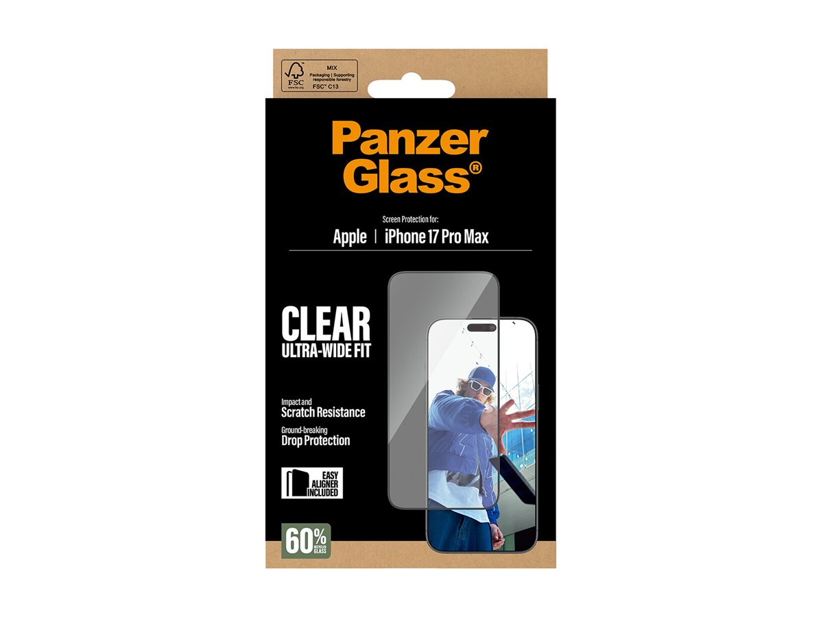 PanzerGlass Displayschutzfolie iPhone 17 Pro Max Ultra-Wide Fit mit EasyAligner Transparent/Schwarz