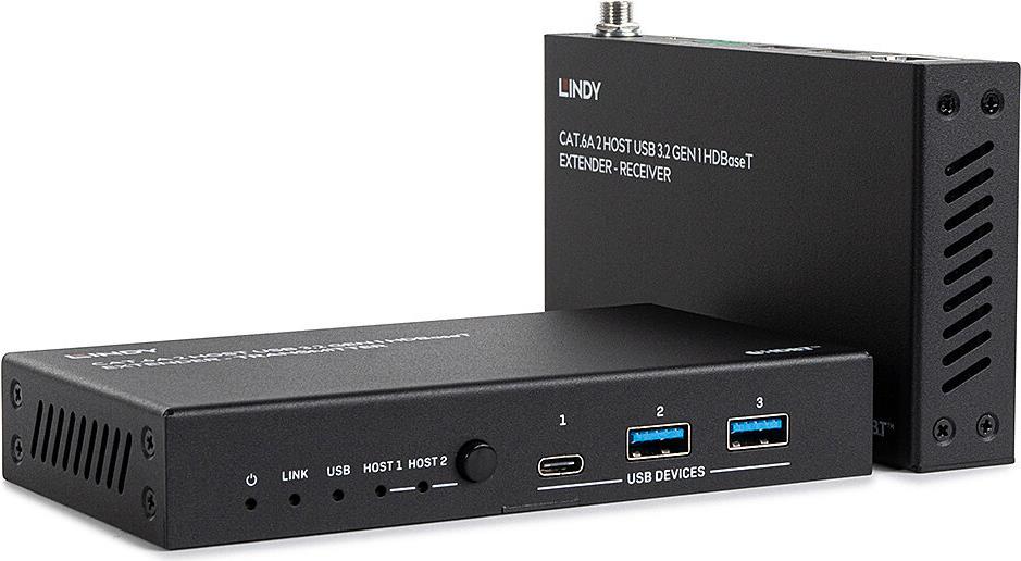 Lindy 100m Cat.6A 2 Host USB 3.2 Gen 1 HDBaseT Extender (43421)