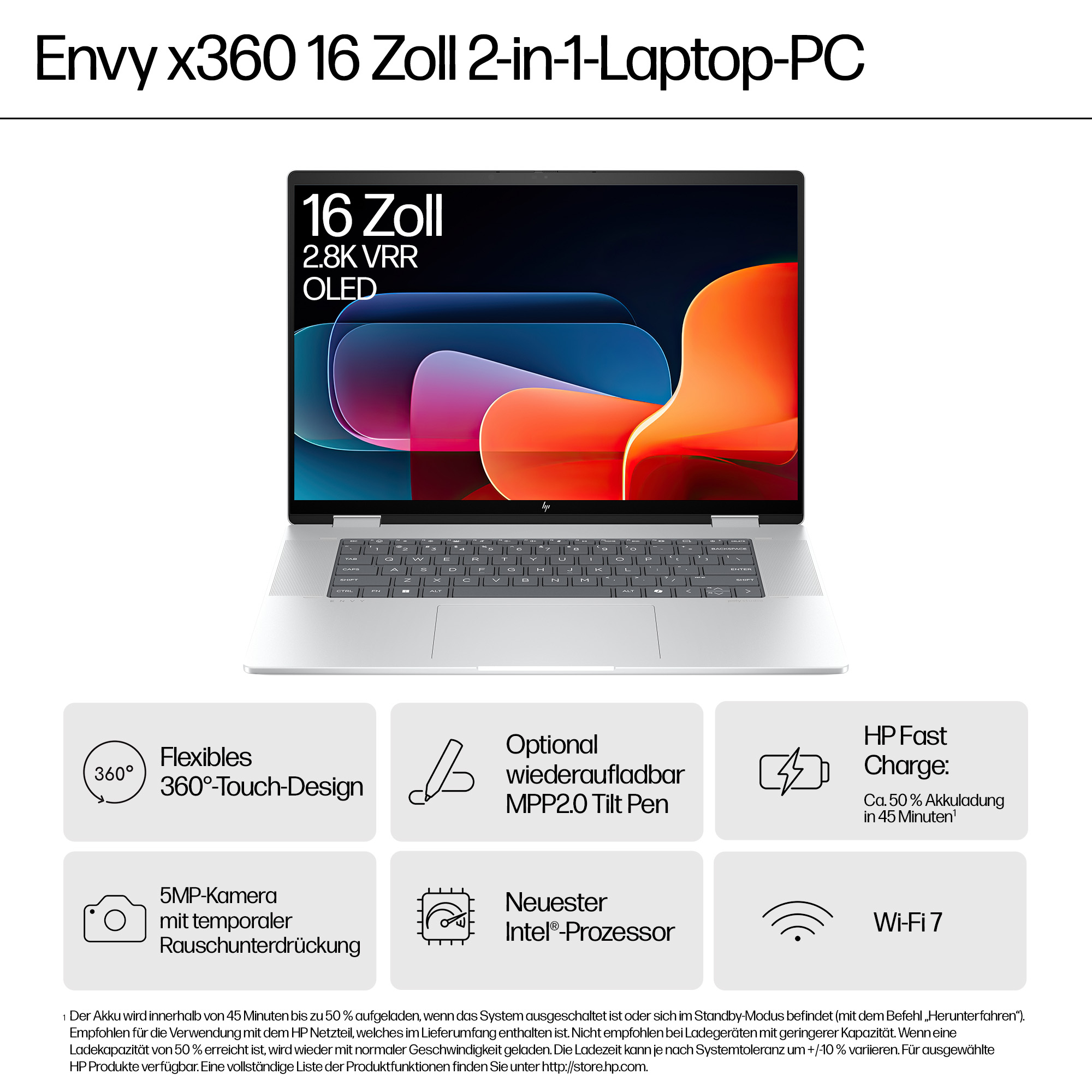HP ENVY x360 16-ac0177ng 16" 2.8K Touch Intel Core Ultra 7 16 GB RAM 512 GB SSD Silber