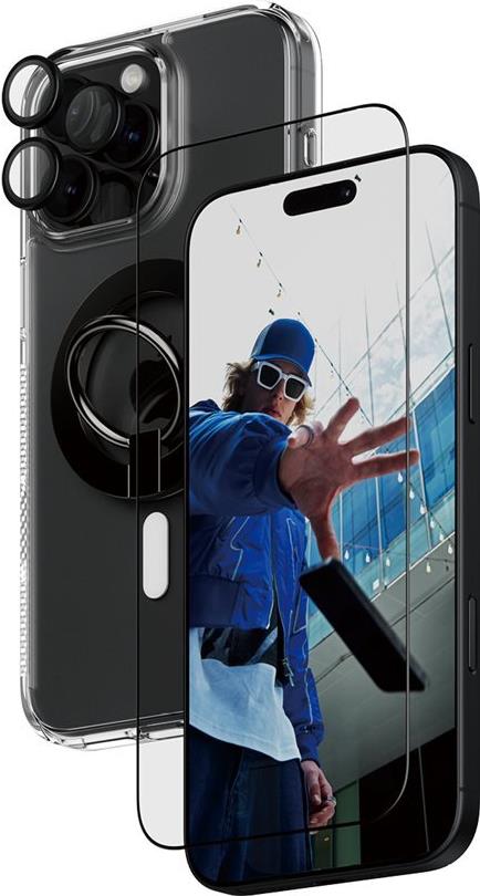 PanzerGlass - 4-in-1 Pack - hintere Abdeckung für Mobiltelefon - ultra-breite Passform - kompatibel mit MagSafe - recycelter Kunststoff - mit Bildschirmschutz, Objektivschutz und magnetische Halterung - für Apple iPhone 16 Pro Max (B1294+2864+1284+S)