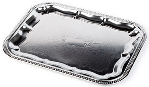 APS Partyplatte, rechteckig (B)410 x (T)310 mm, silber aus Metall, vernickelt und glanzverchromt, Innenflächen - 1 Stück (392)