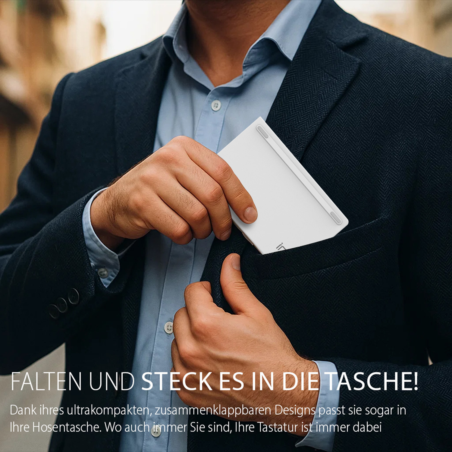INCA IBK-580BT Kabellose Mini-Tastatur Faltbar Bluetooth 5.0 USB-C Weiß