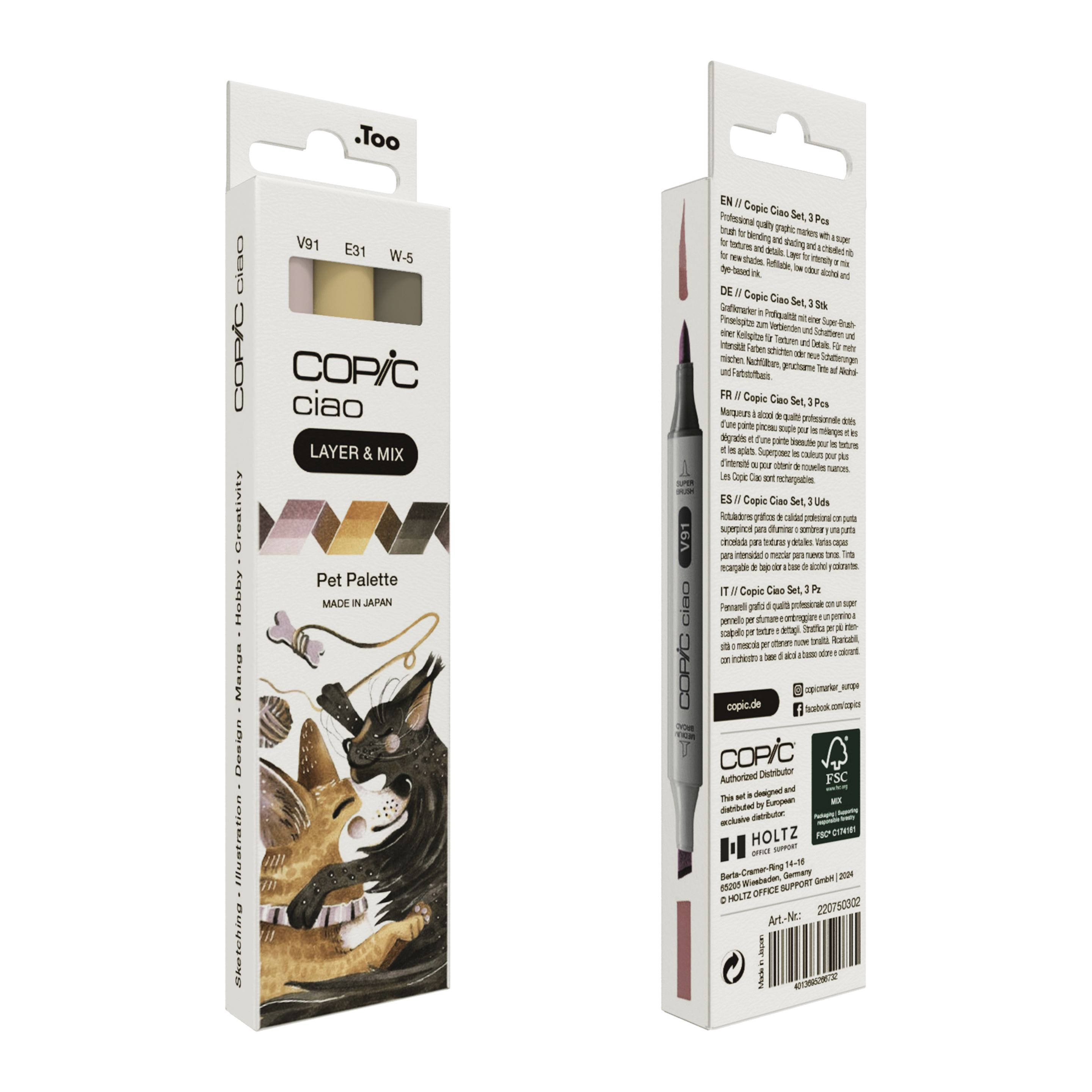 COPIC Ciao Pet Palette Layoutmarker-Set 6 mm Beige, Braun, Blasspink