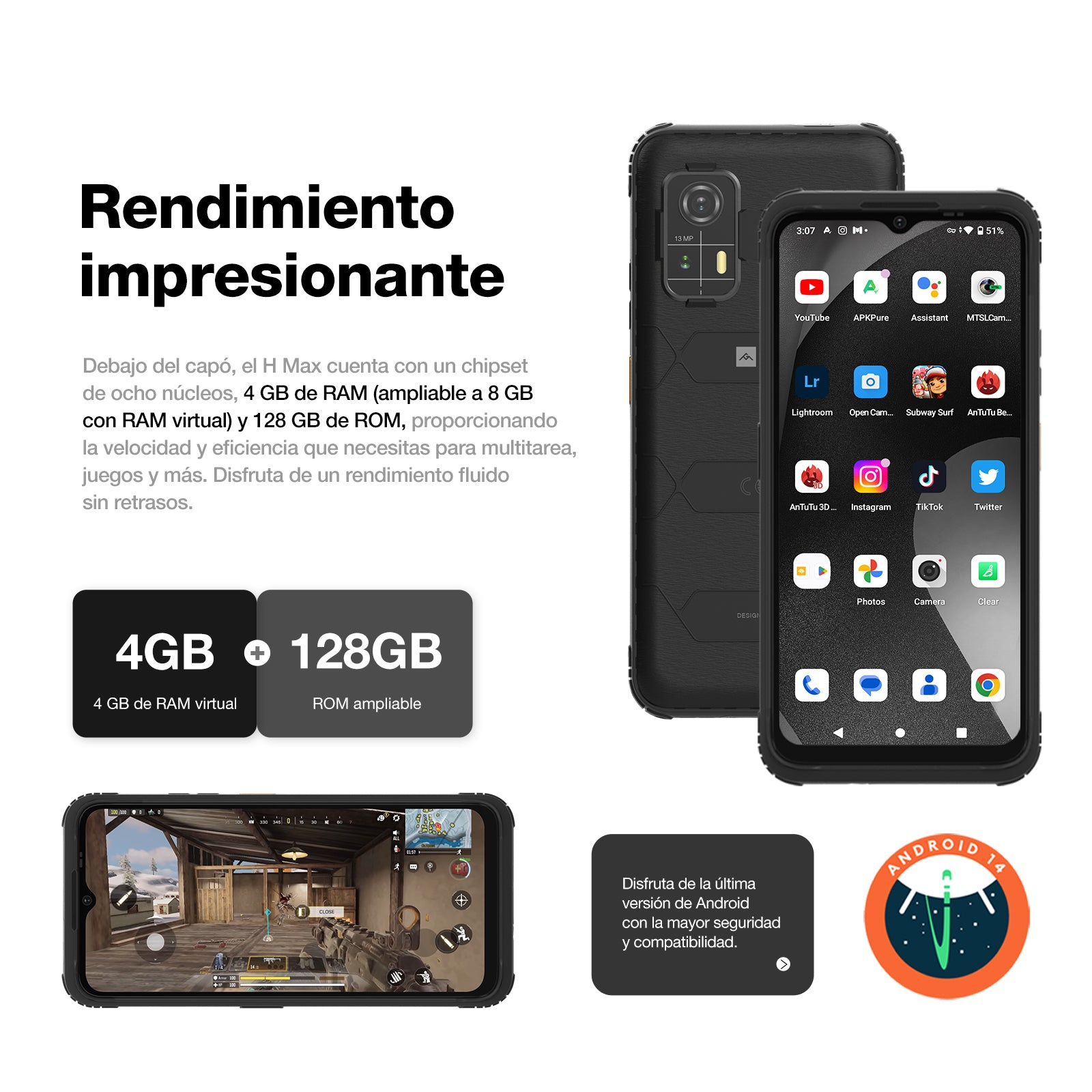 AGM Mobile H MAX rugged 6.56" Smartphone 4 GB RAM 256 GB Schwarz
