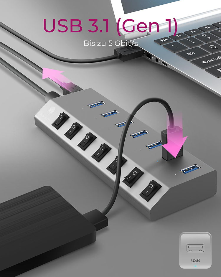 ICY BOX IB-HUB1701-C3 USB-Hub 7 Ports Anthrazit