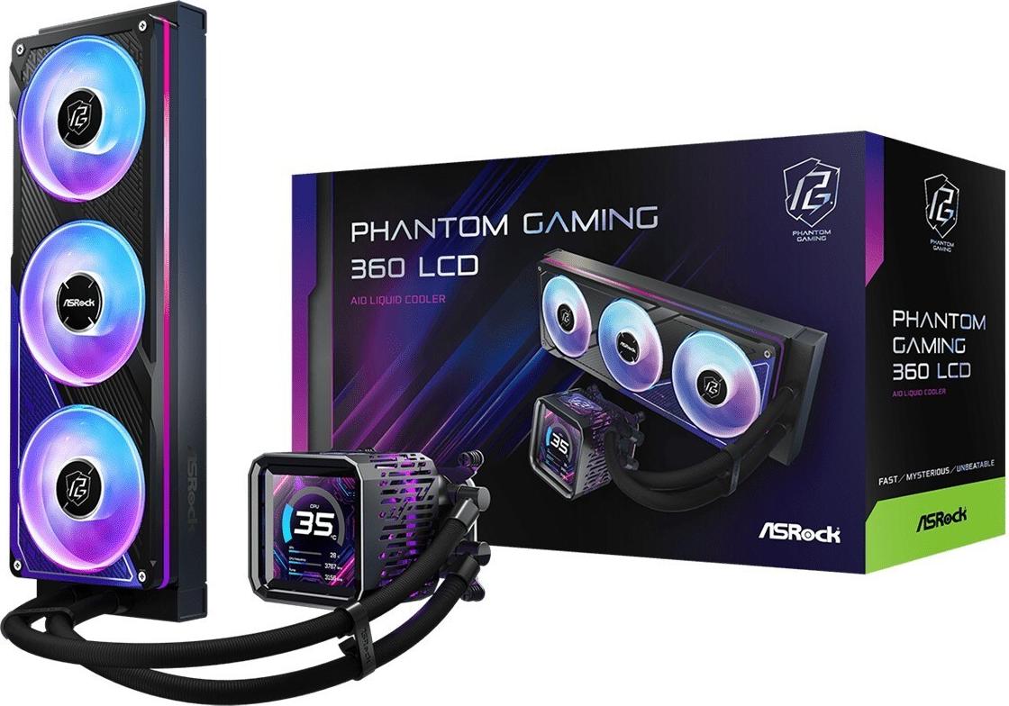 ASRock CPC Phantom Gaming 360 LCD 90-APGA36-BAAGA5 CPU-Wasserkühler – 360?mm – LCD-Display – ARGB – Triple-Fan – Schwarz